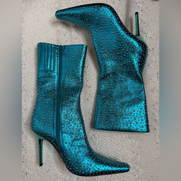 Jeffrey Campbell Iconic-E Stiletto Studded Boots Aqua Blue Metallic - Picture 3 of 9